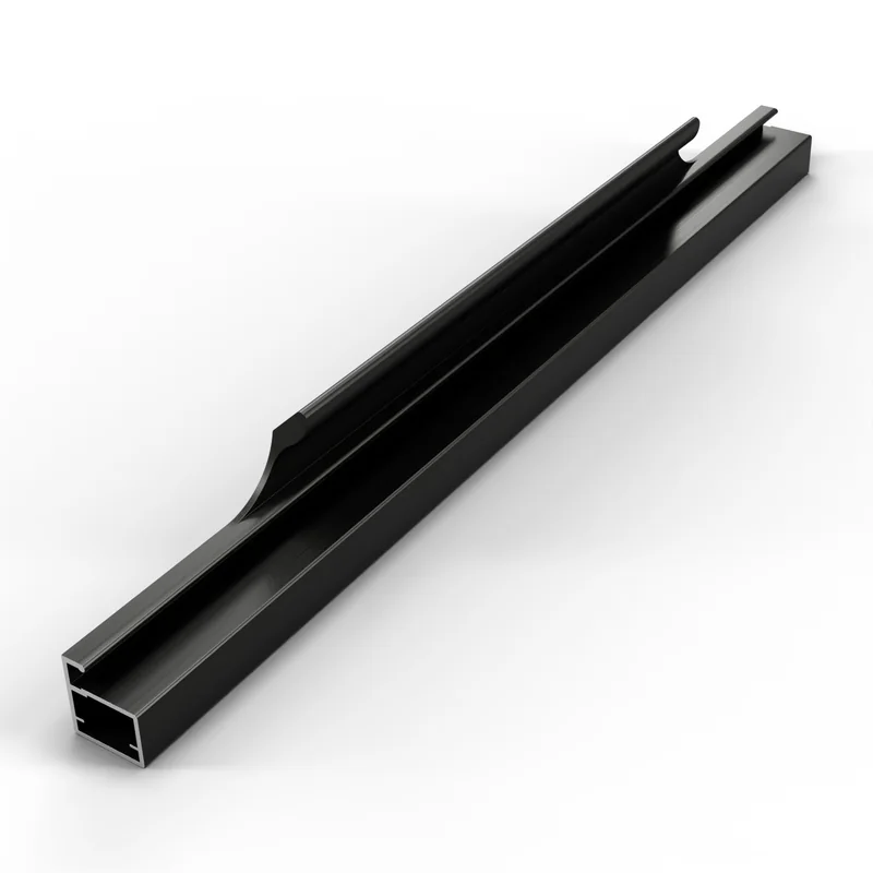 কার্ভড হ্যান্ডেল বার (curved handle bar), হ্যান্ডেলে 21.3 × 48 মিমি, ব্রাশ পলিশ ব্ল্যাক ফিনিশ, 3D ছবি